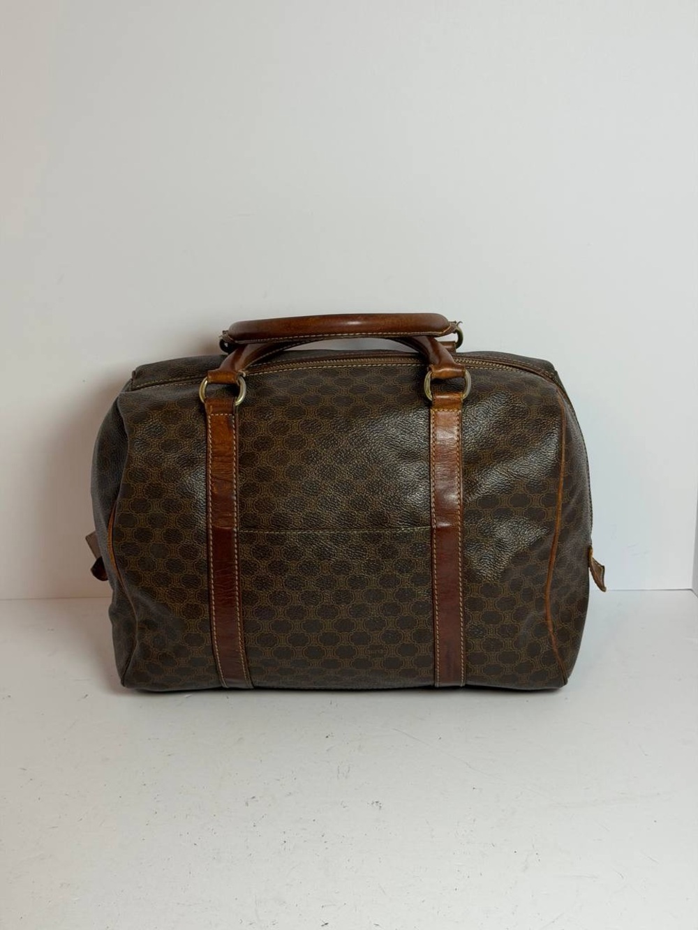 Vintage Celine Macadam Brown Monogram Coated Canvas Boston Bag